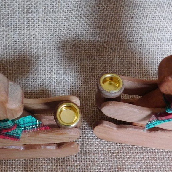 Wooden Teddy Bear Taper Candle Holders  Set Lloyds  Christmas Around the World - Picture 6 of 6